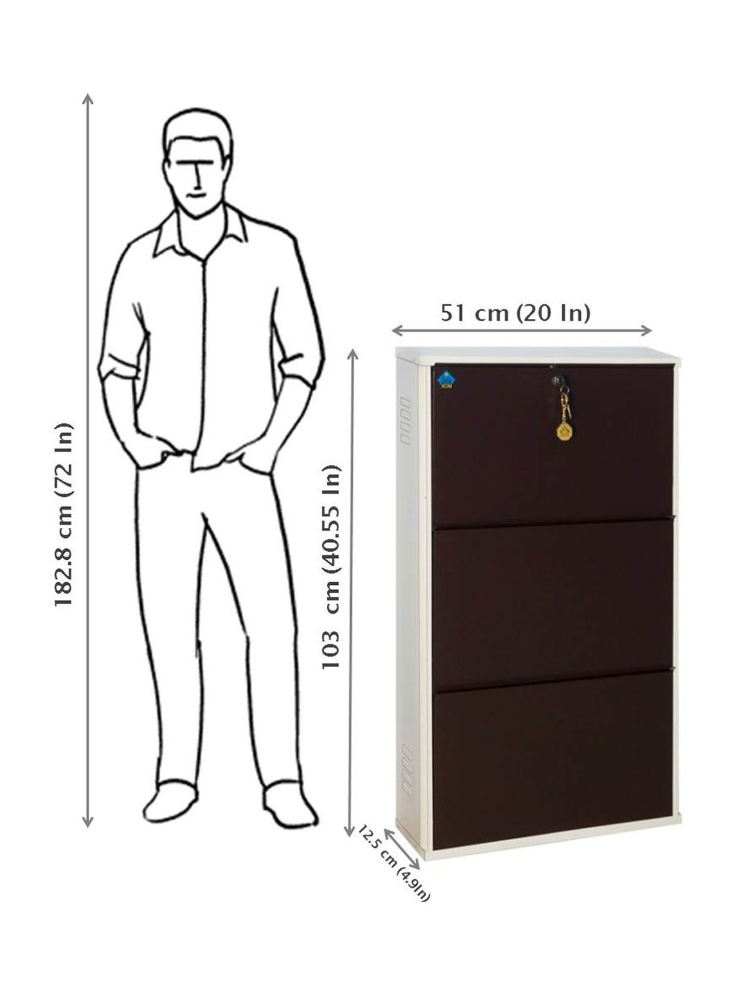 Delite Kom Metal Shoe Rack - 20" 3 Shelf, Ivory Coffee, PowderCoat, Wall Mount, DIY