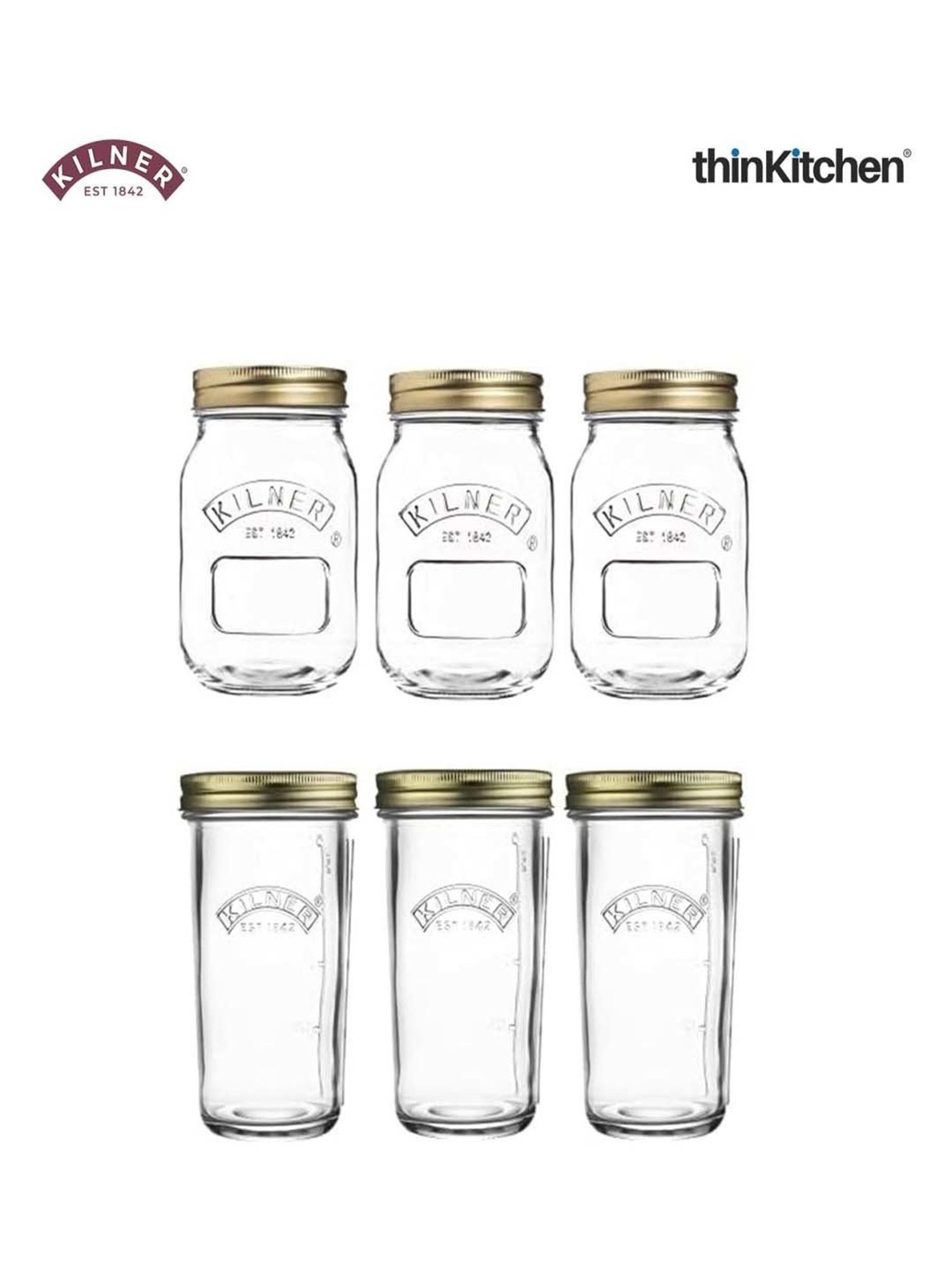 Kilner Transparent Glass 6-Piece Wide Mouth Screw Top Preservation Jar Set