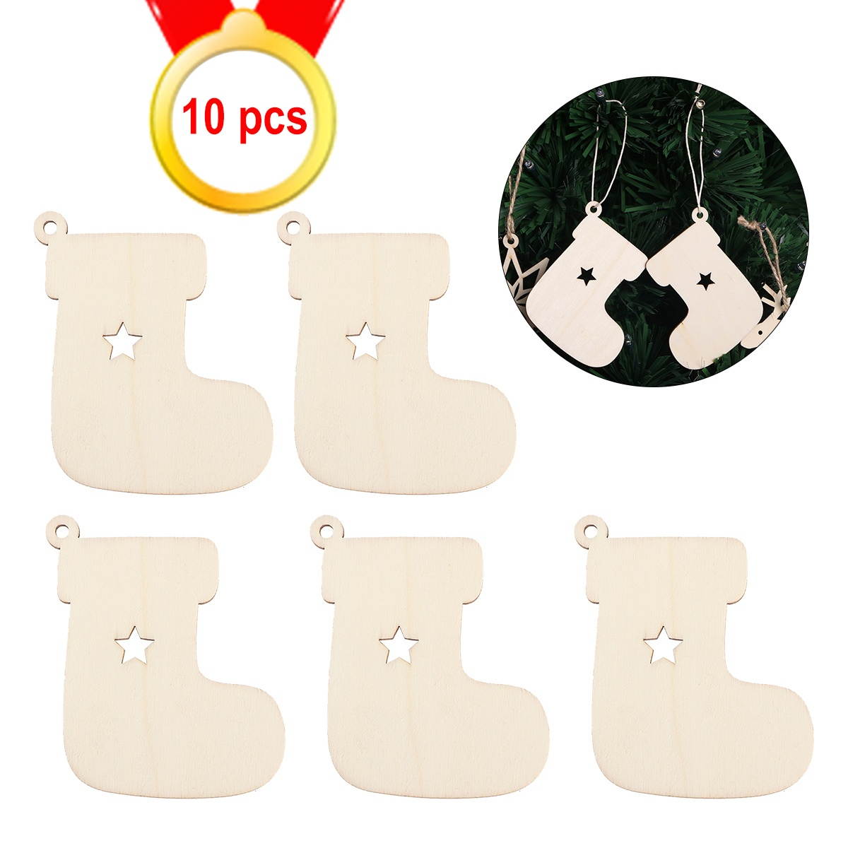 10pcs Christmas Wooden Hanging Decor Embellishments for Christmas Tree Home Wall Decor (Christmas Ball)