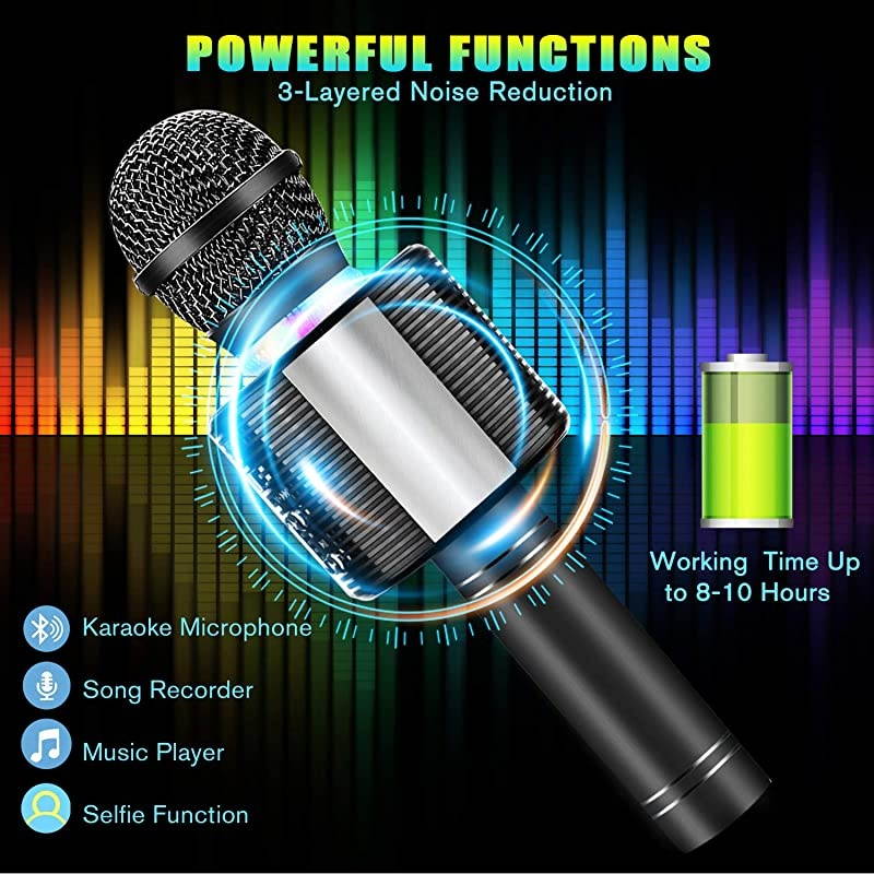 Karaoke Microphone for Kids,  3 in 1 Portable Wireless Bluetooth Microphone Speaker Music Singing Voice Recording Karaoke Machine with Android/iOS for Home KTV Player Outdoor
