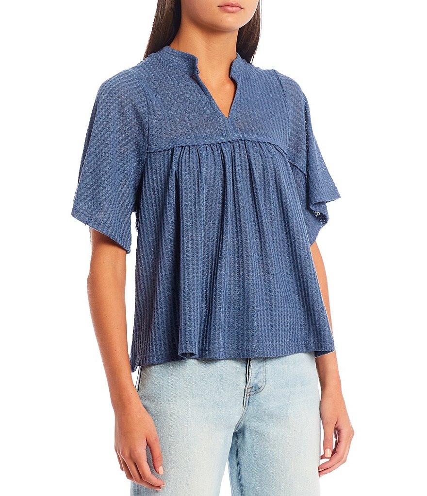 Honey & Sparkle Flutter Sleeve Waffle Knit Top