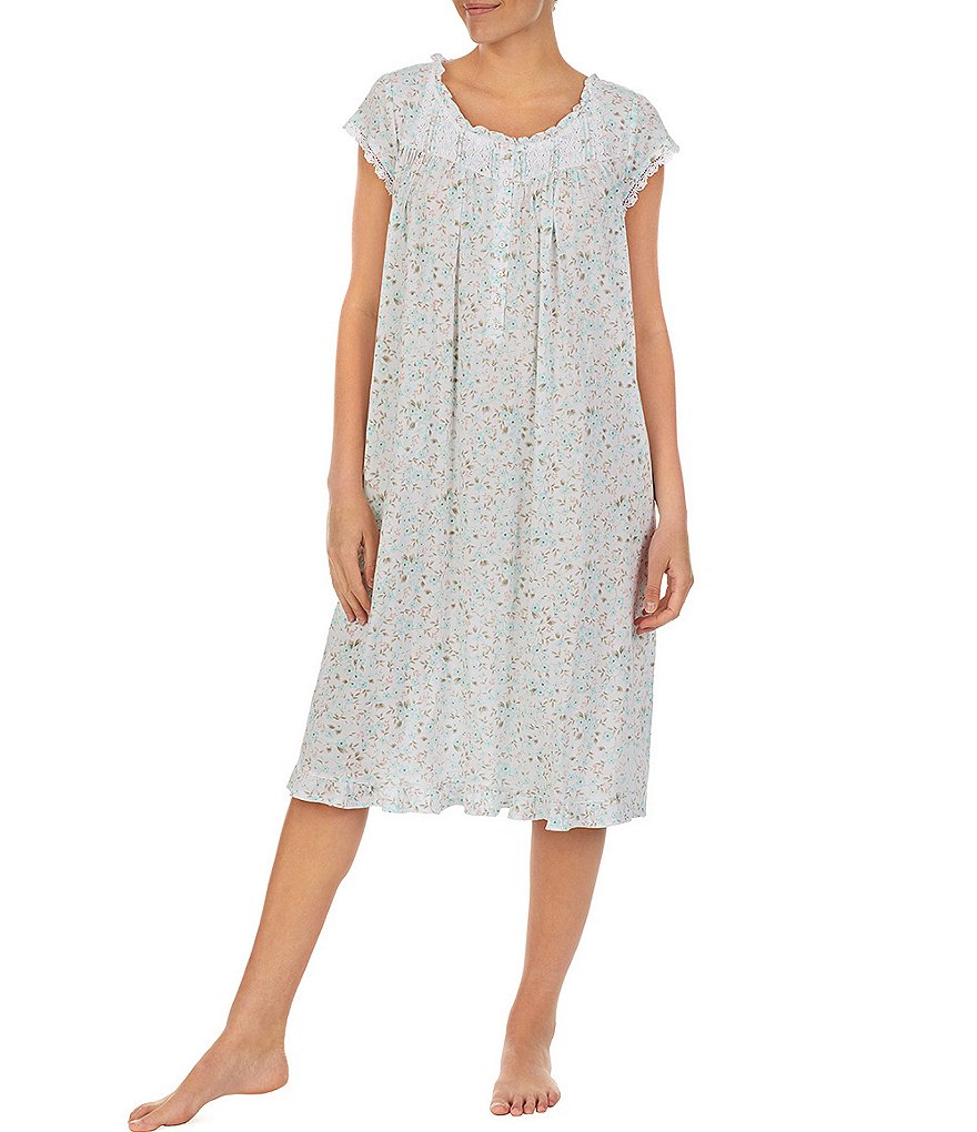 Miss Elaine Petite Silky Knit Square Neck Short Sleeve Checked Print Short Nightgown