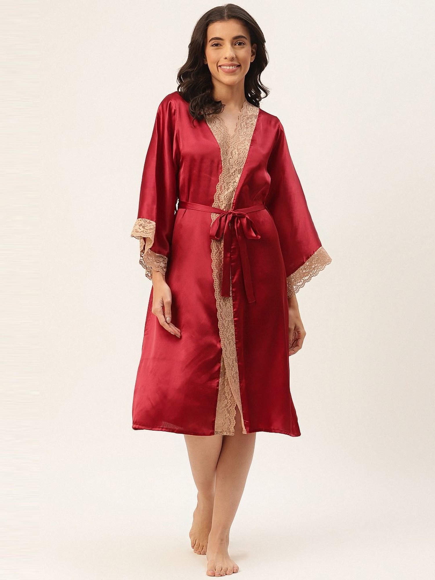 Ms.Lingies Maroon Lace Work Robe