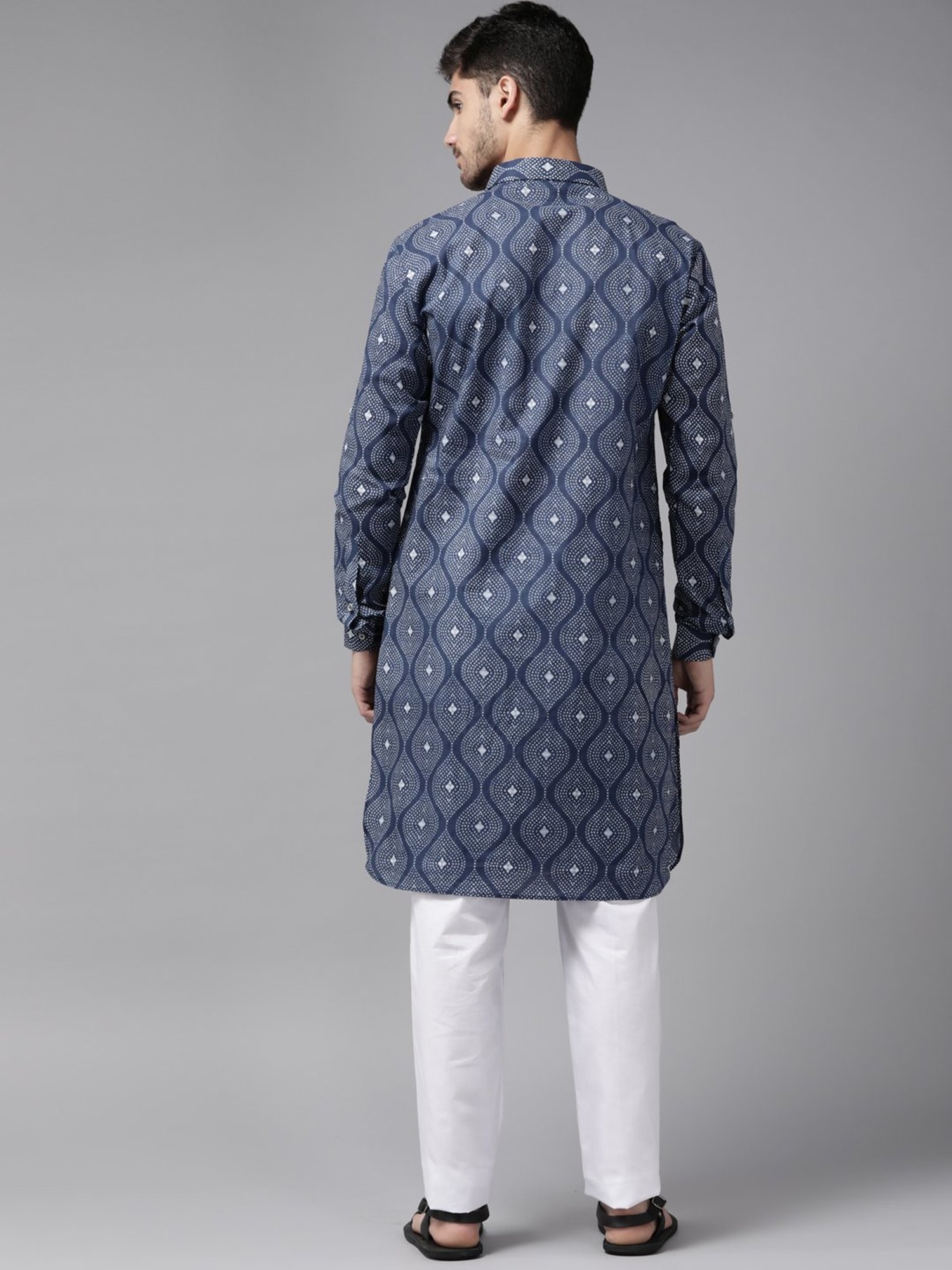 See Designs Indigo Blue & White Cotton Regular Fit Printed Kurta Bottom Set