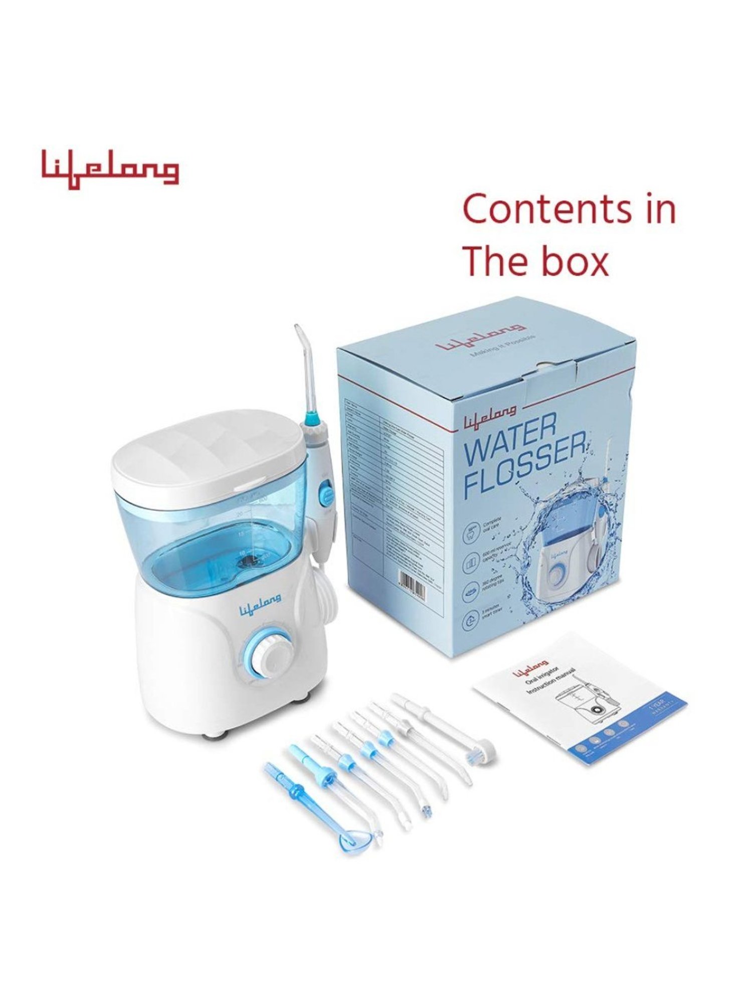 Lifelong LLDC27 Table Top Flosser, 10 Pressure Modes and 600ml Tank for Flossing at Home (White)