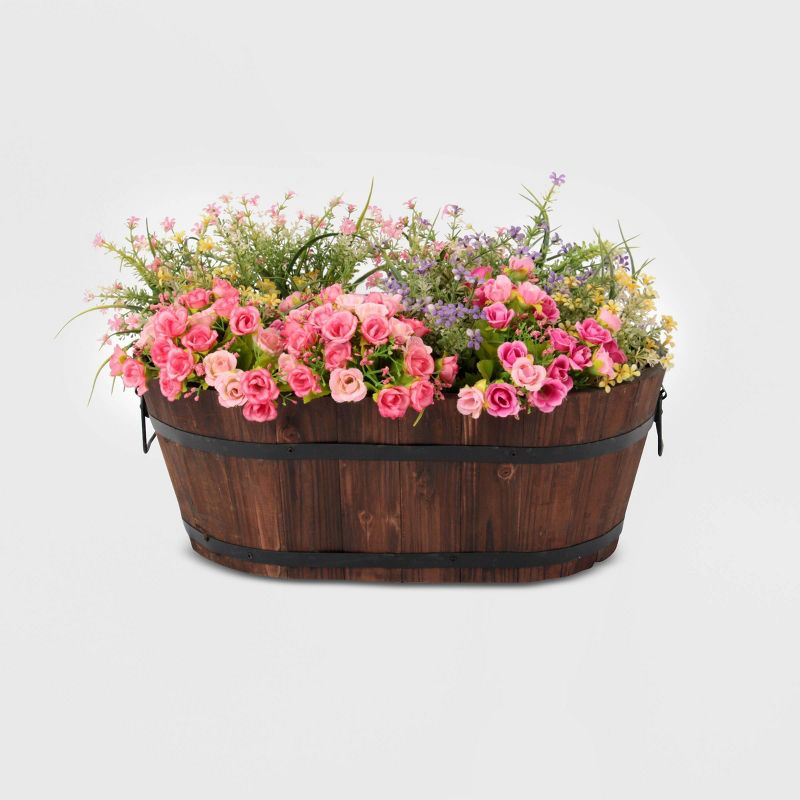 4pc Barrel Style Oval Wooden Planters Brown - Leisure Season