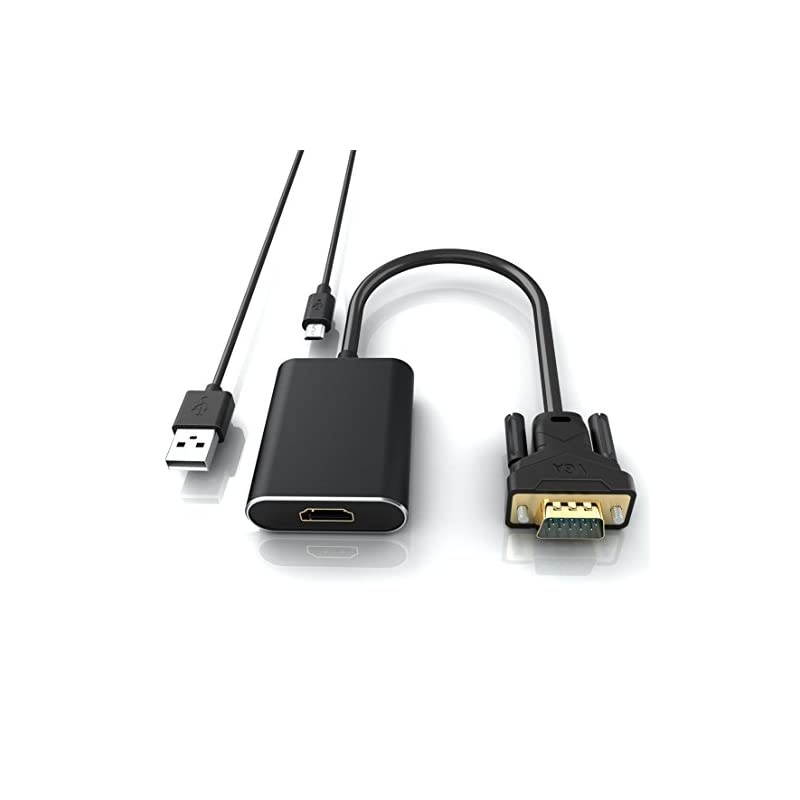 VGA to HDMI,  Gold-Plated 1080P Full HD VGA to HDMI Audio Video Converter Adapter Cable with USB Cable Support HDTV for PC Laptop Display Computer Mac Projector and More