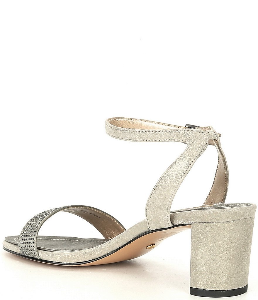 Pelle Moda Moira Metallic Suede Crystal Embellished Ankle Strap Dress Sandals