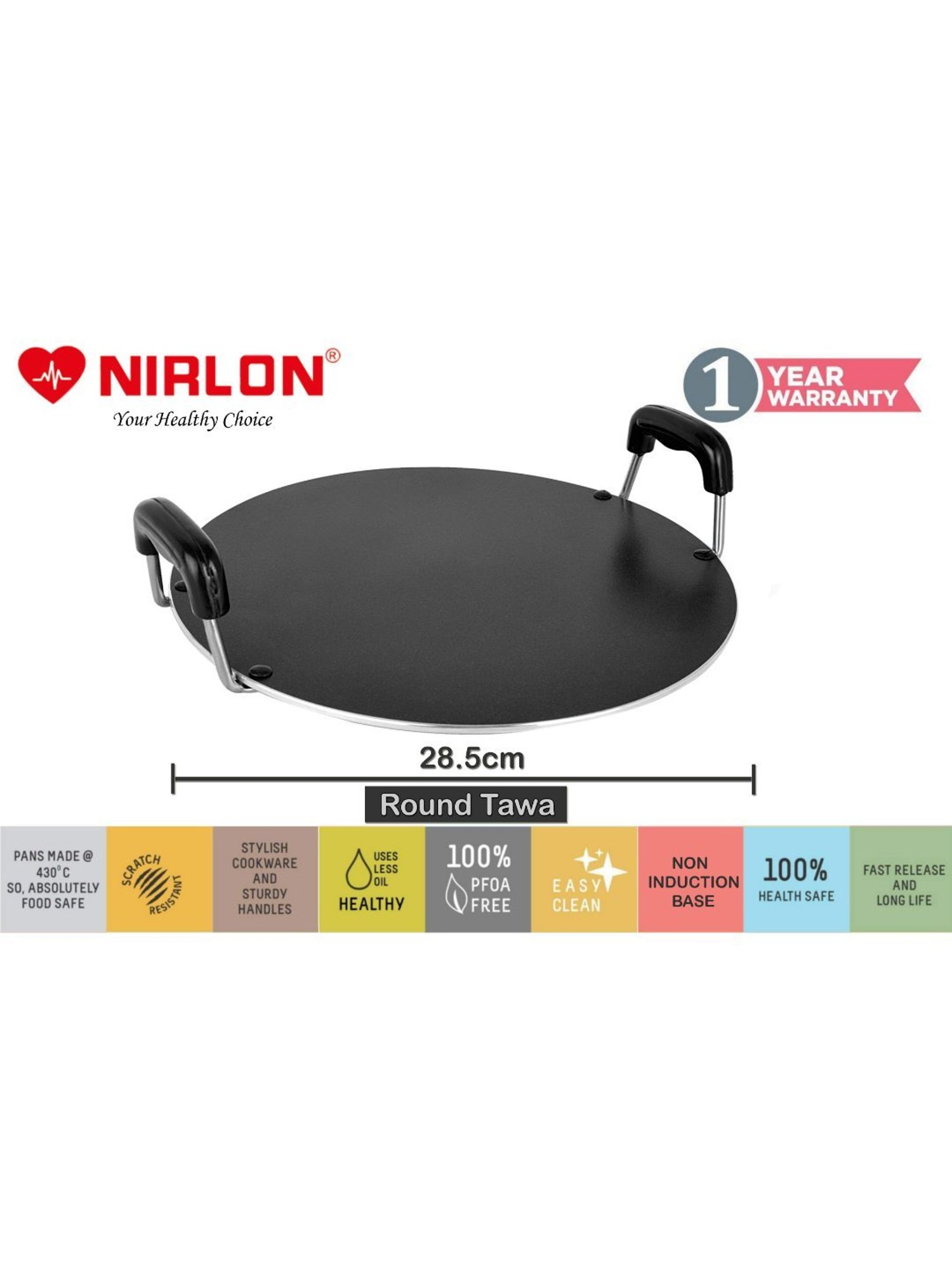 Nirlon Red Aluminium Tawa Fry Pan - Set of 2
