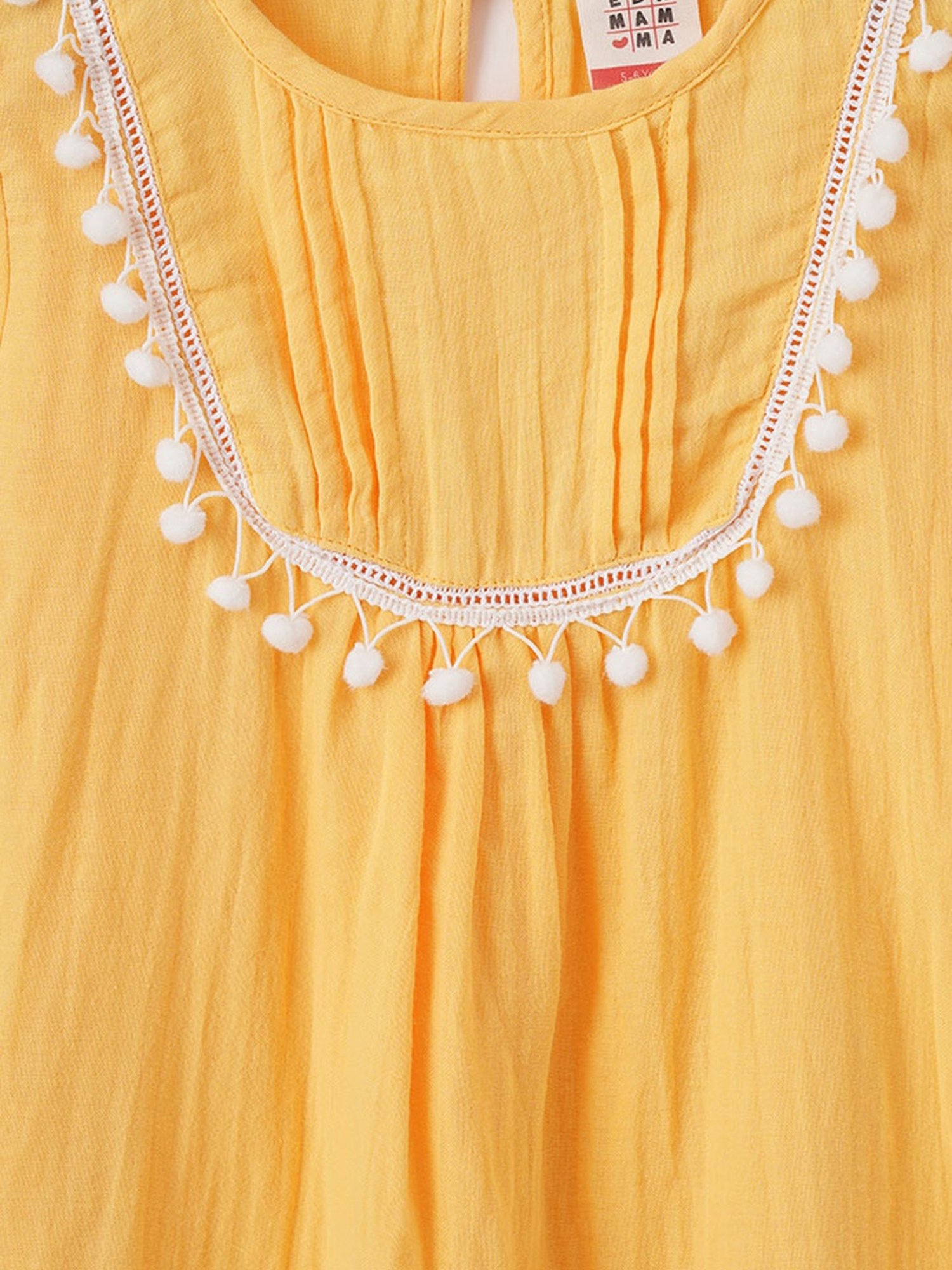 Ed-a-Mamma Kids Yellow Cotton Embroidered Dress