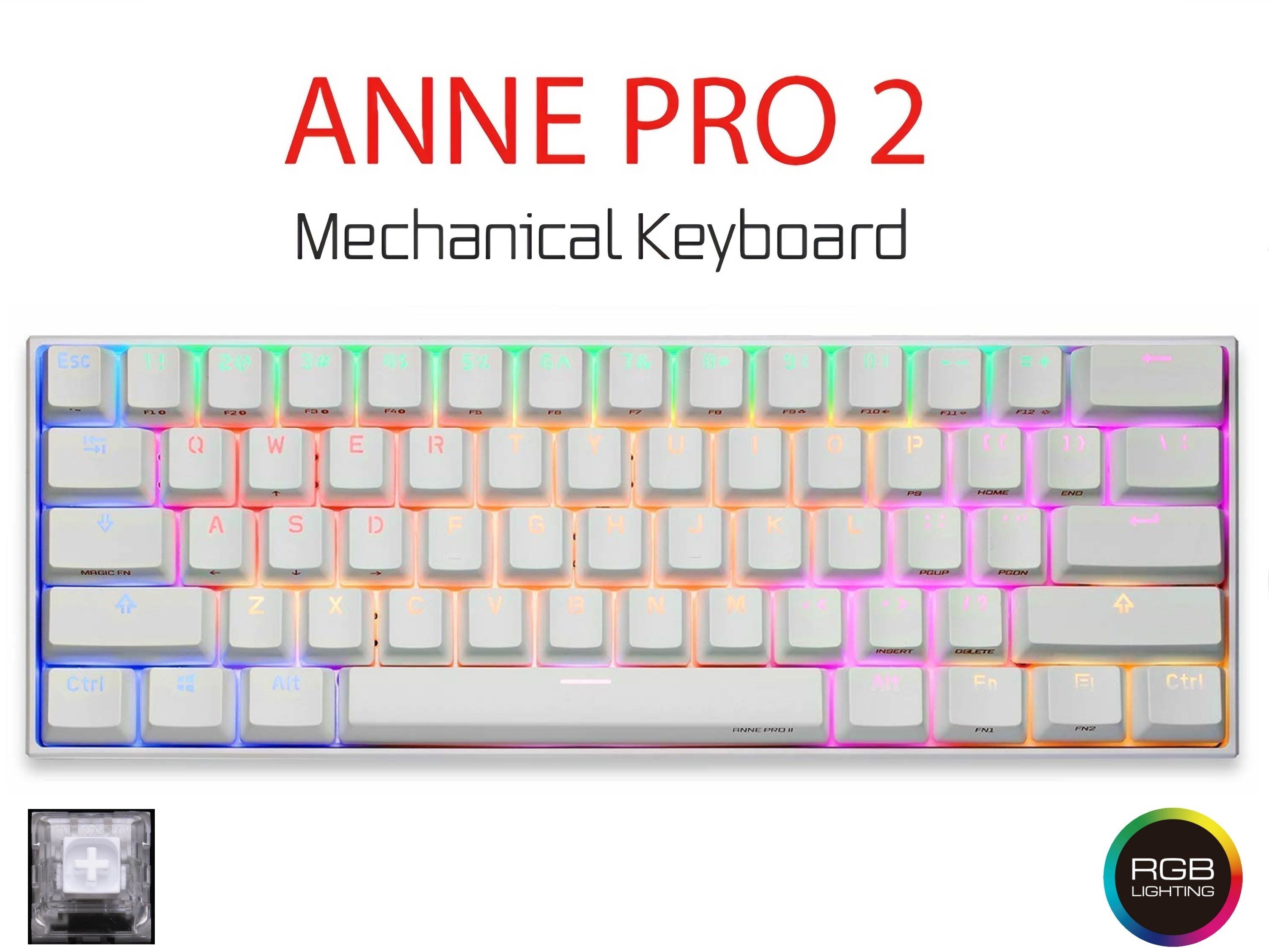 Anne Pro 2 Mechanical Keyboard 60% RGB Wired/ Wireless Gaming Keyboard Mac Bluetooth 4.0 PBT Type-c Kailh BOX Red Switch - Black