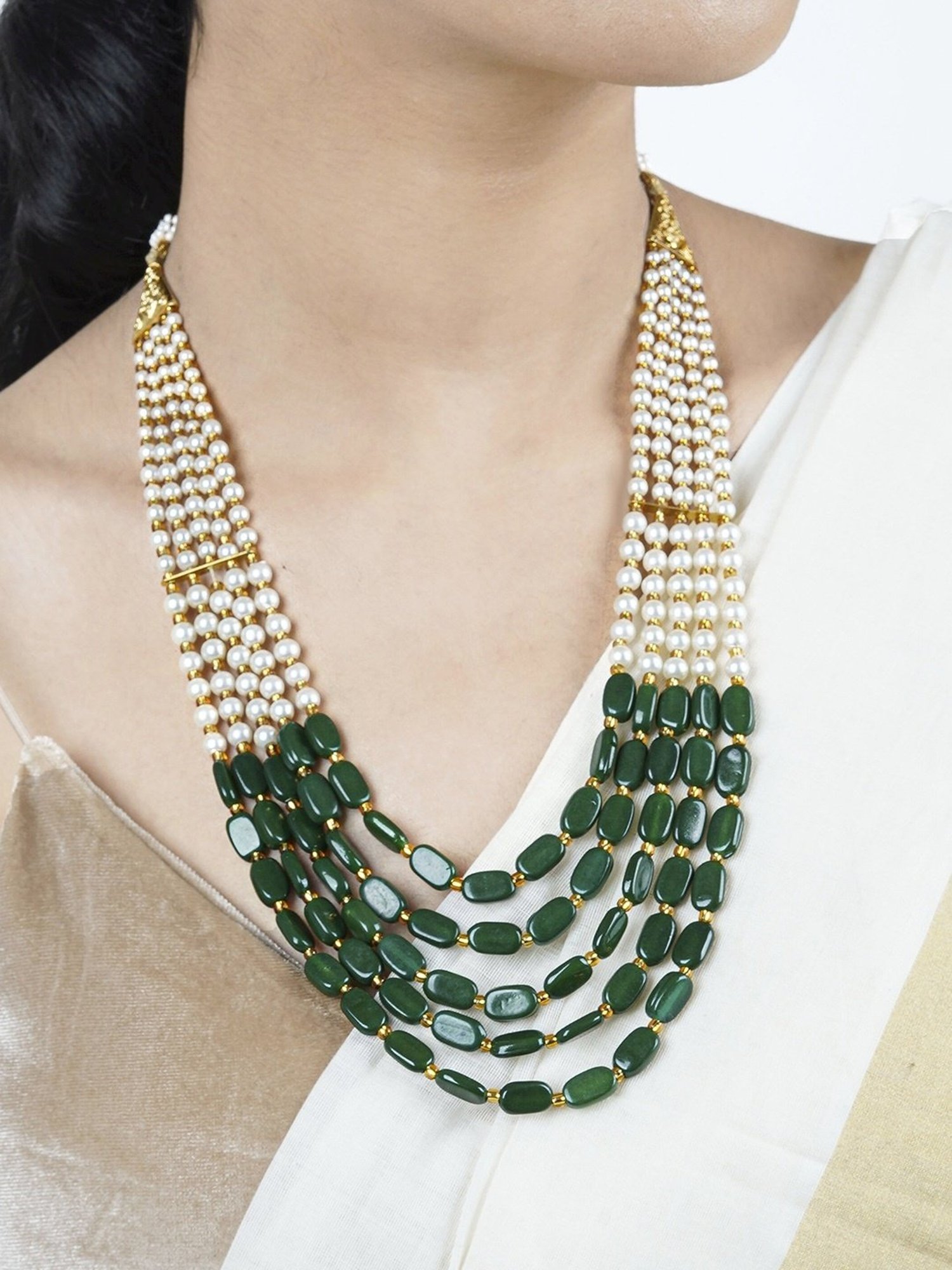 Teejh Aarushi Green Bead & Pearl Necklace for Women