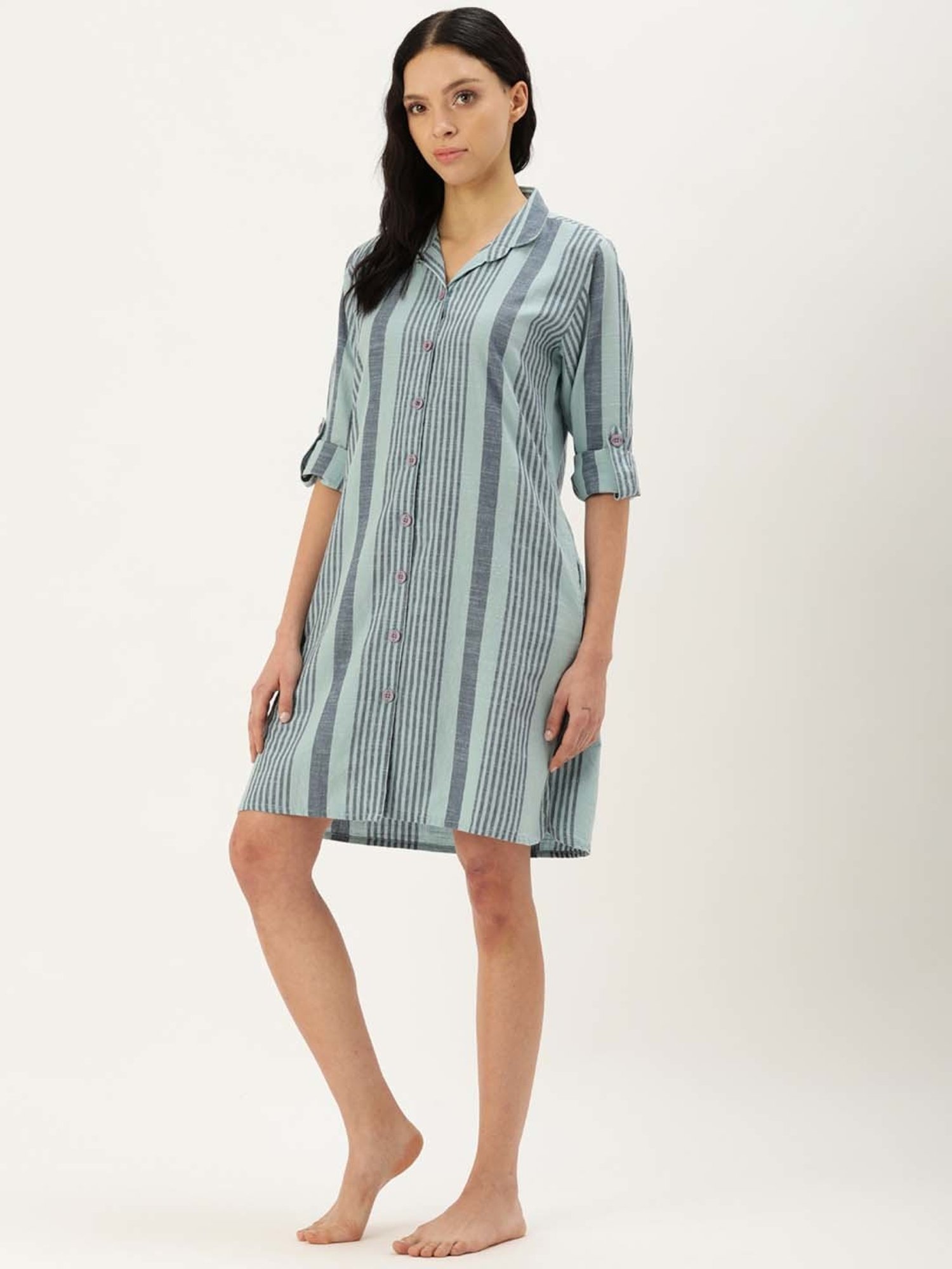 Clt.s Blue Cotton Striped Night Shirt
