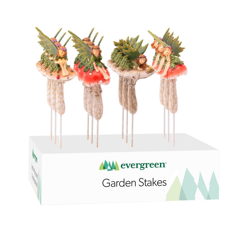 Evergreen Fairy On Mushrooms with Bird Garden Stakes