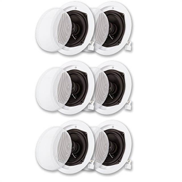 Acoustic Audio R191 In Ceiling / In Wall Speaker 3 Pair Pack 2 Way Home Theater Flush Mount