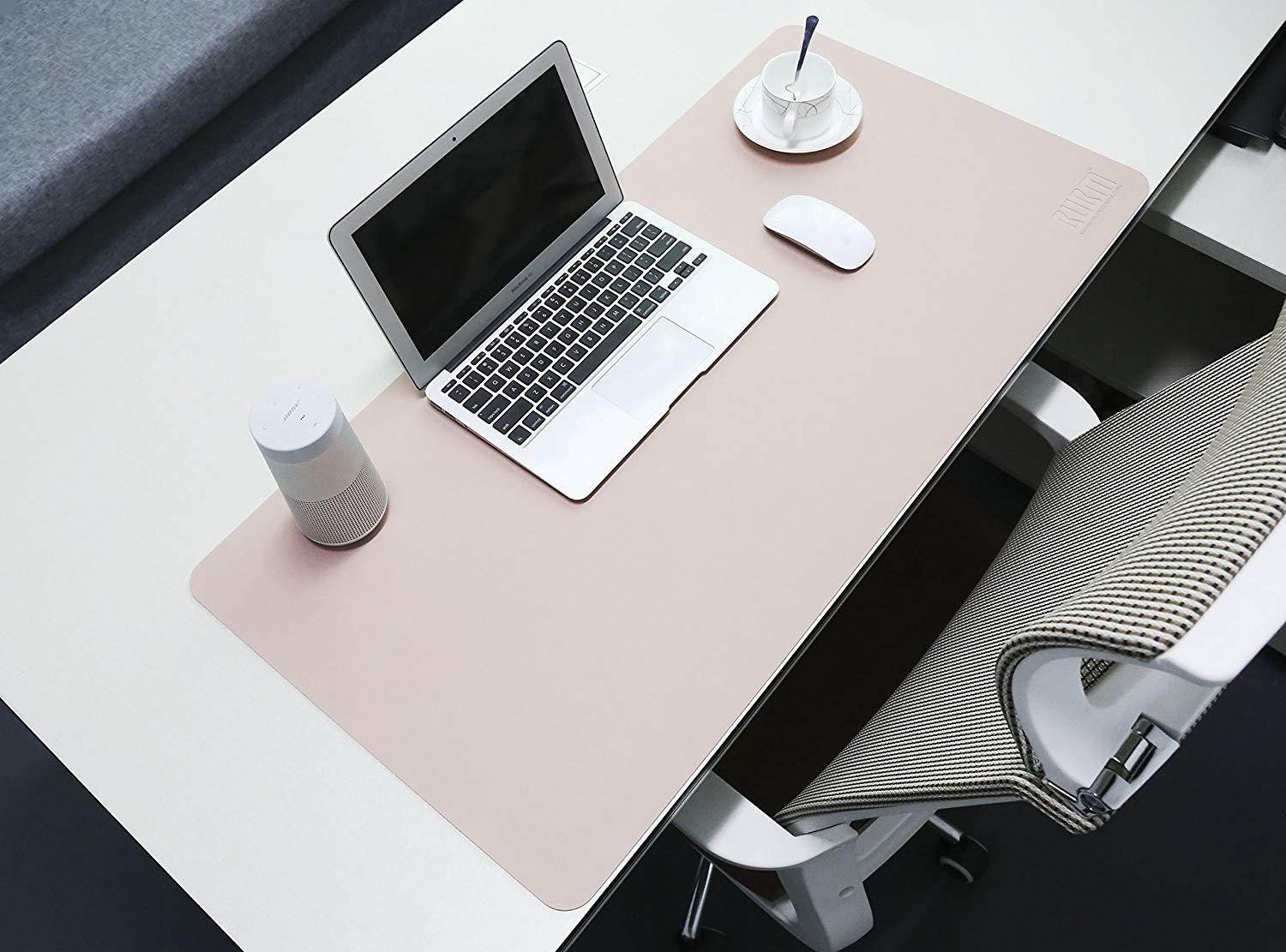 BUBM PU Leather Mouse Pad Mat Waterproof, Perfect Desk Writing Mat for Office and Home,Ultra Thin 2mm - 31.5"x15.8" (Pink)