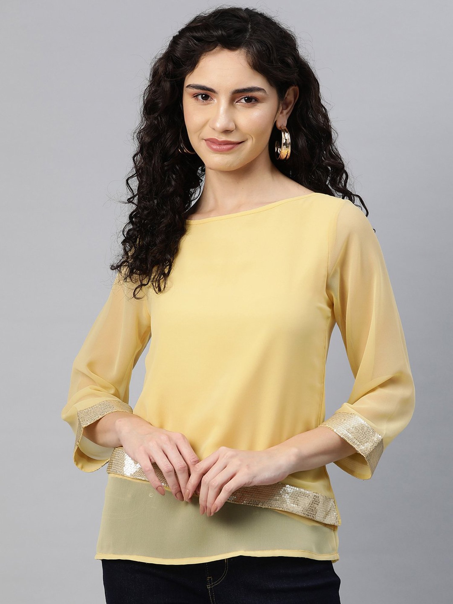 Cottinfab Yellow Regular Fit Top