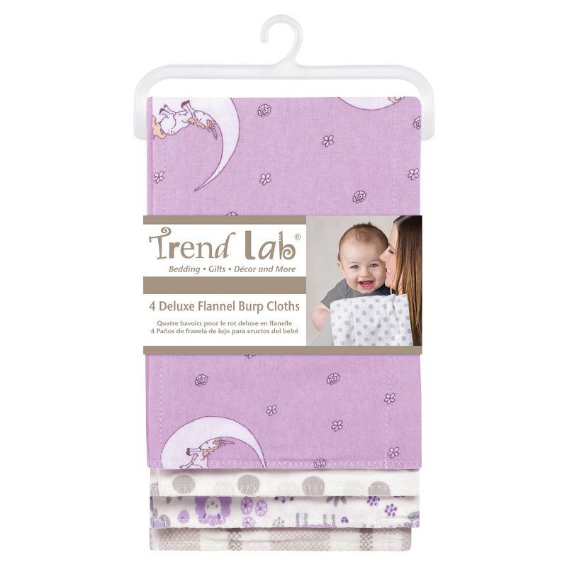 Trend Lab Llamas and Unicorns Flannel Burp Cloth Set - Purple 4pk