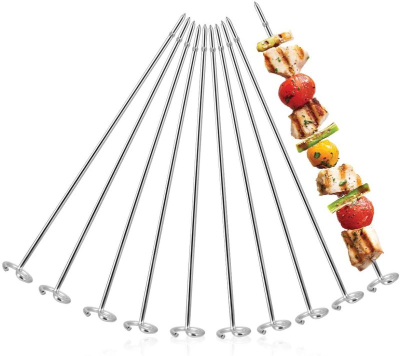 AIEVE 10 Pack Stainless Steel Grill Kebab Skewers, Barbecue Skewers Grill Accessories Cookware Compatible with Ninja Foodi Air Fryer AG300, AG300C, AG301, AG301C, AG302, AG400, IG301A