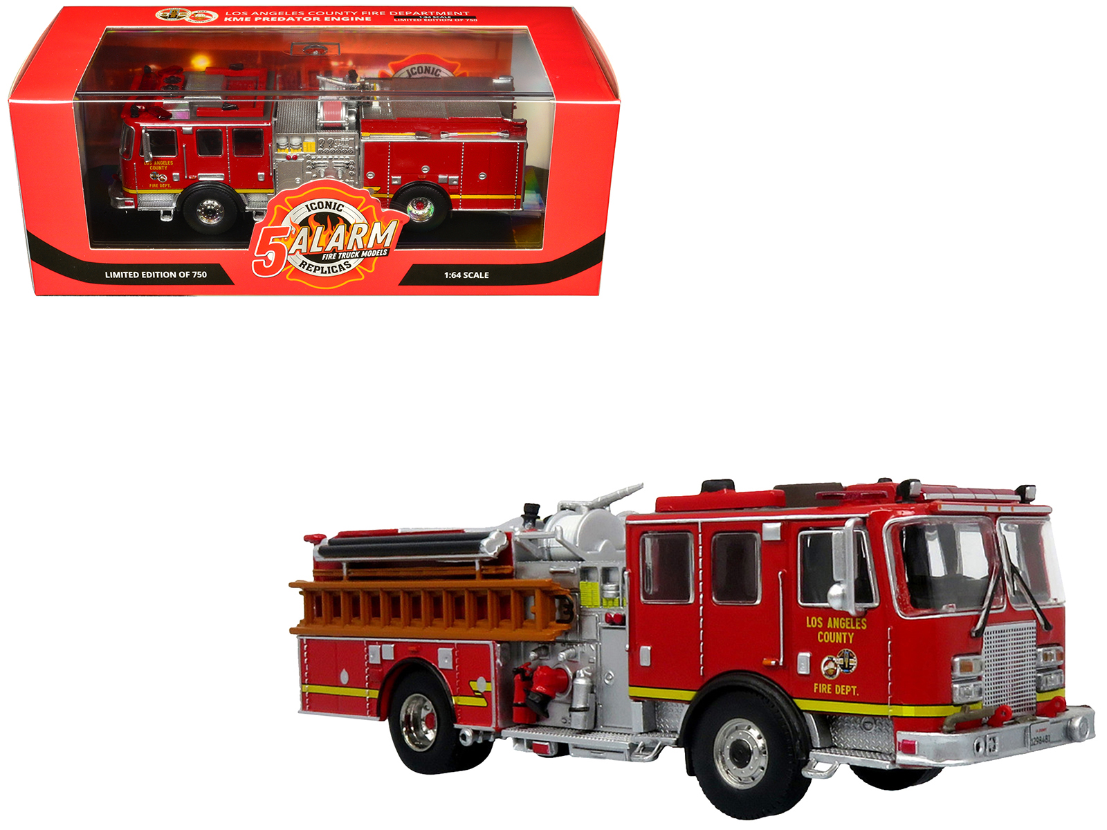 1973 Ward LaFrance Fire Engine "Los Angeles County Fire Department Engine 51" Red "5 Alarm" Series Limited Edition 1/87 (HO) Diecast Model by Iconic Replicas