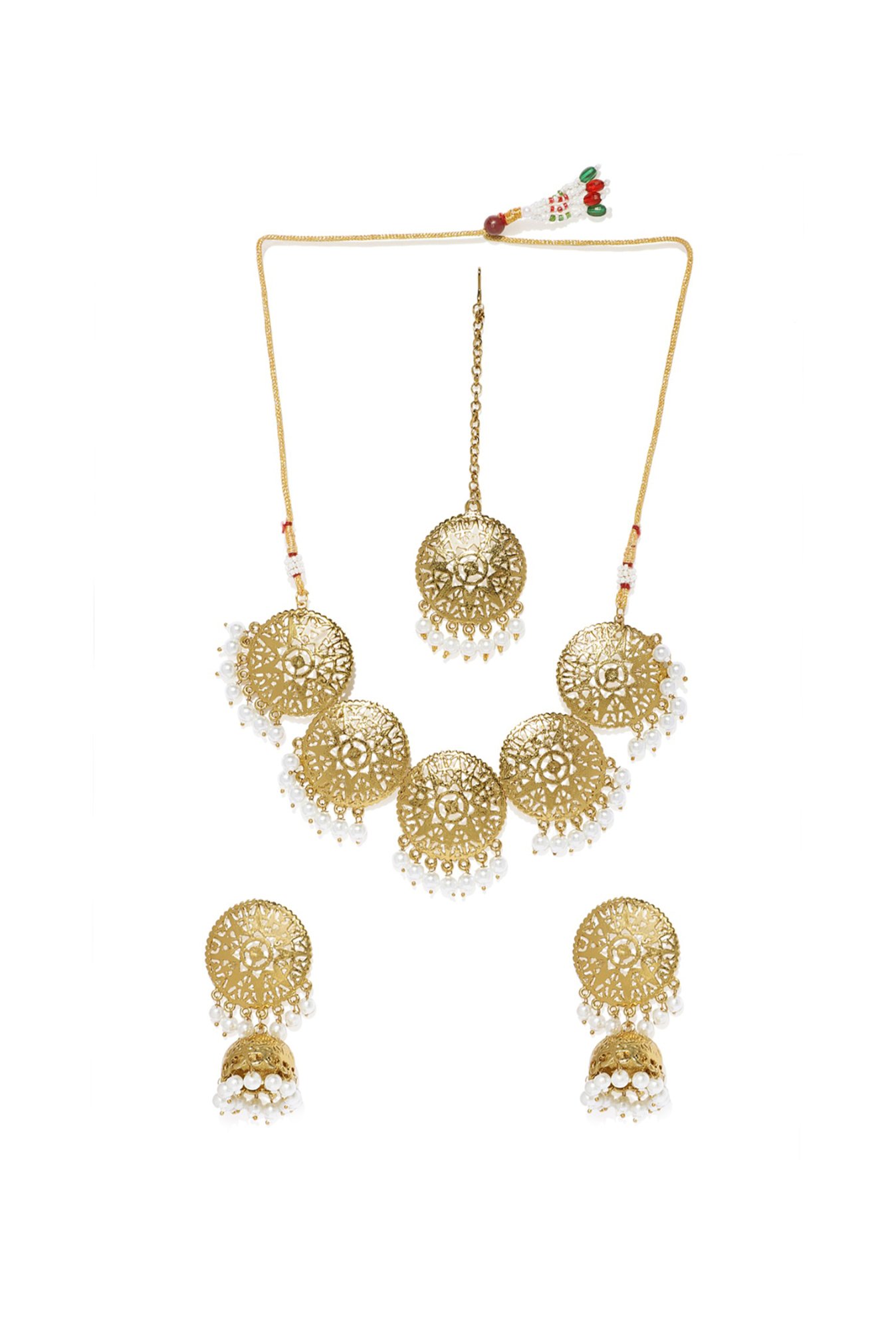 Zaveri Pearls Golden & Pearl White Alloy Necklace Set