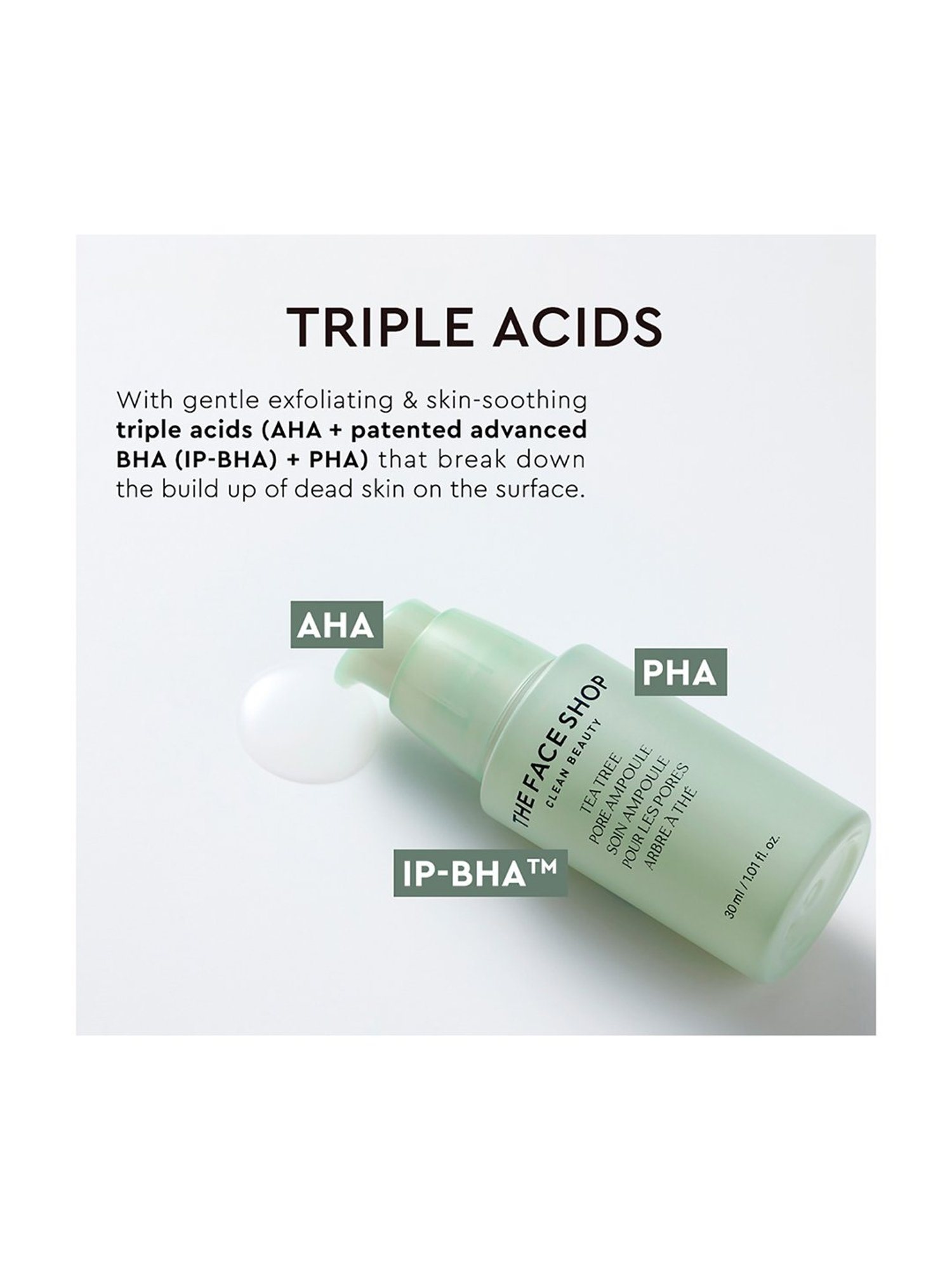 The Face Shop Tea Tree Pore Ampoule with AHA, IP-BHA & Hyaluronic Acid for Oily & Acne Skin - 30 ml