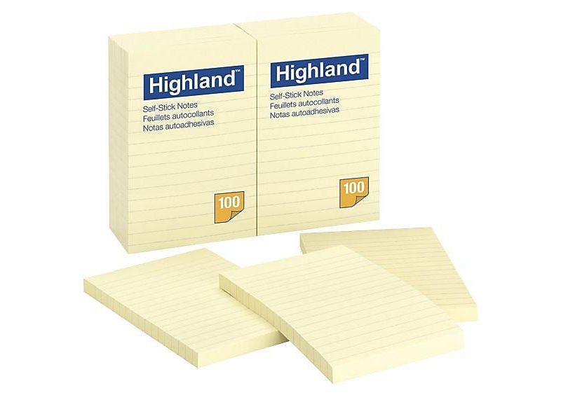 Highland Self-Stick Notes 4 x 6 Yellow 100-Sheet 6609YW