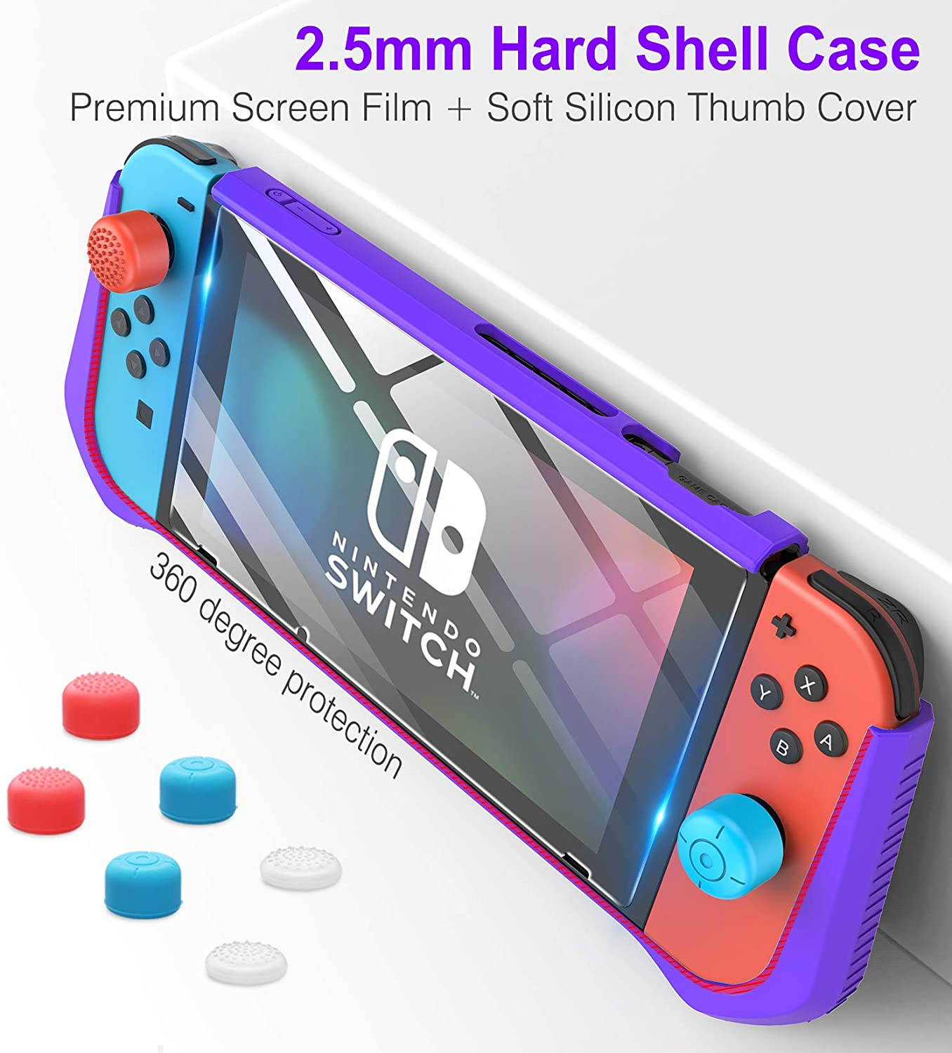 HEYSTOP Case Compatible with Nintendo Switch Case Screen Protector,TPU Protective Heavy Duty Cover Case for Nintendo Switch with Shock Absorption and Anti-Scratch Transparent Purple