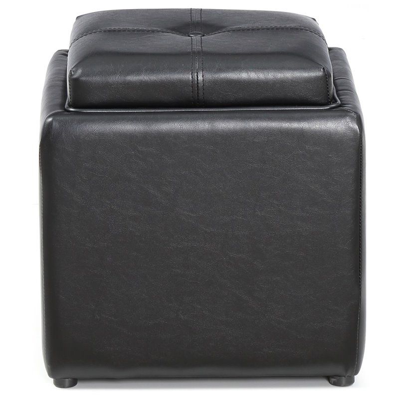 Single Storage Ottoman with 1 Flip over Serving Tray in Black - Hodedah