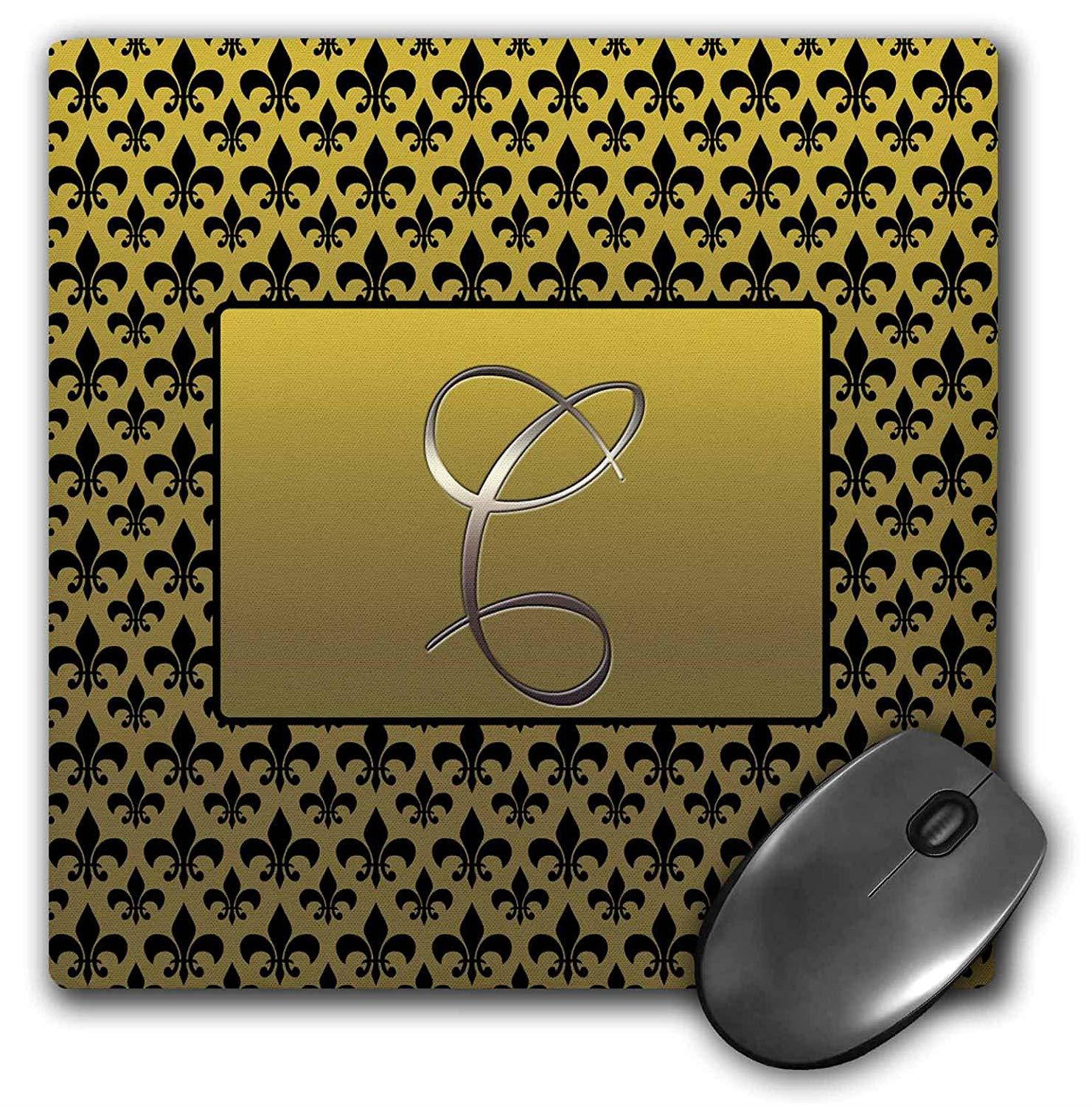 3dRose LLC 8 X 8 X 0.25 Inches Mouse Pad, Elegant Letter C Embossed Gold Frame in Black Fleur-De-Lis Pattern on Gold Background (mp_36081_1)