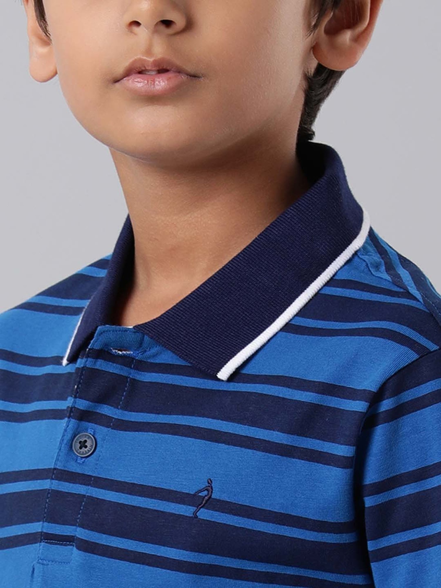 Indian Terrain Kids Navy Striped Polo T-Shirt