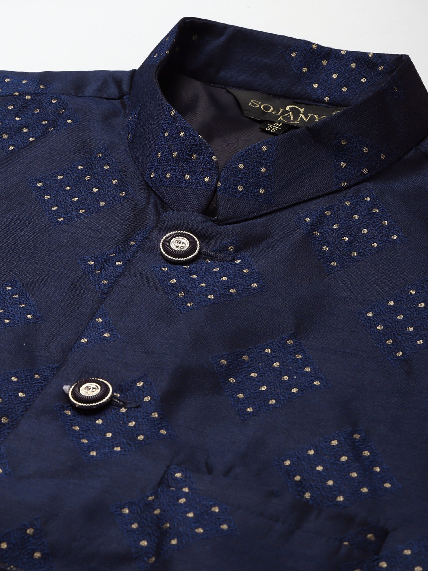 Sojanya Navy Regular Fit Self Pattern Nehru Jacket