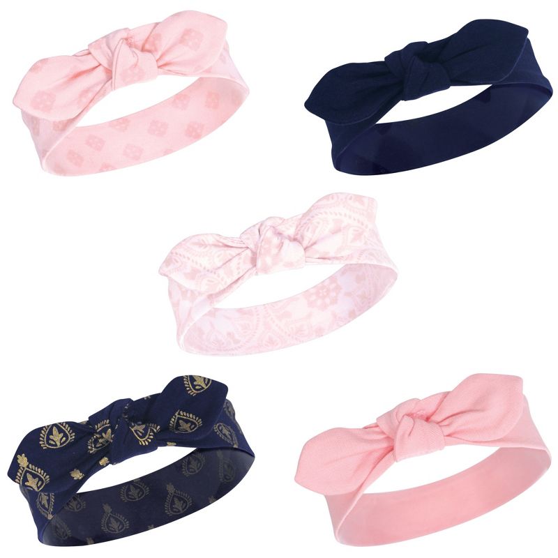 Yoga Sprout Baby and Toddler Girl Cotton Headbands 5pk, Navy Moroccan, 0-24 Months
