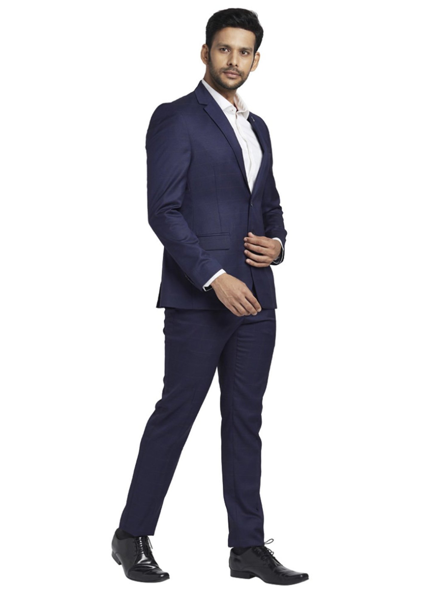 Parx Blue Regular Fit Checks Two Piece Suit