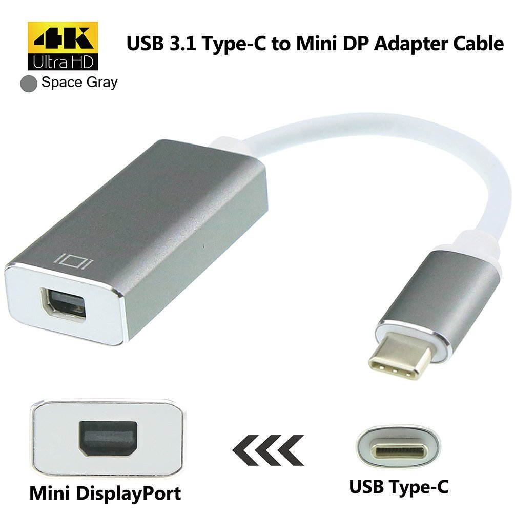 CORN USB 3.1 Type-C to Mini DisplayPort Adapter,Support 4K output with Aluminium Case USB-C to Mini DP Mini DisplayPort Female for Apple New Macbook, ChromeBook Pixel - Silver