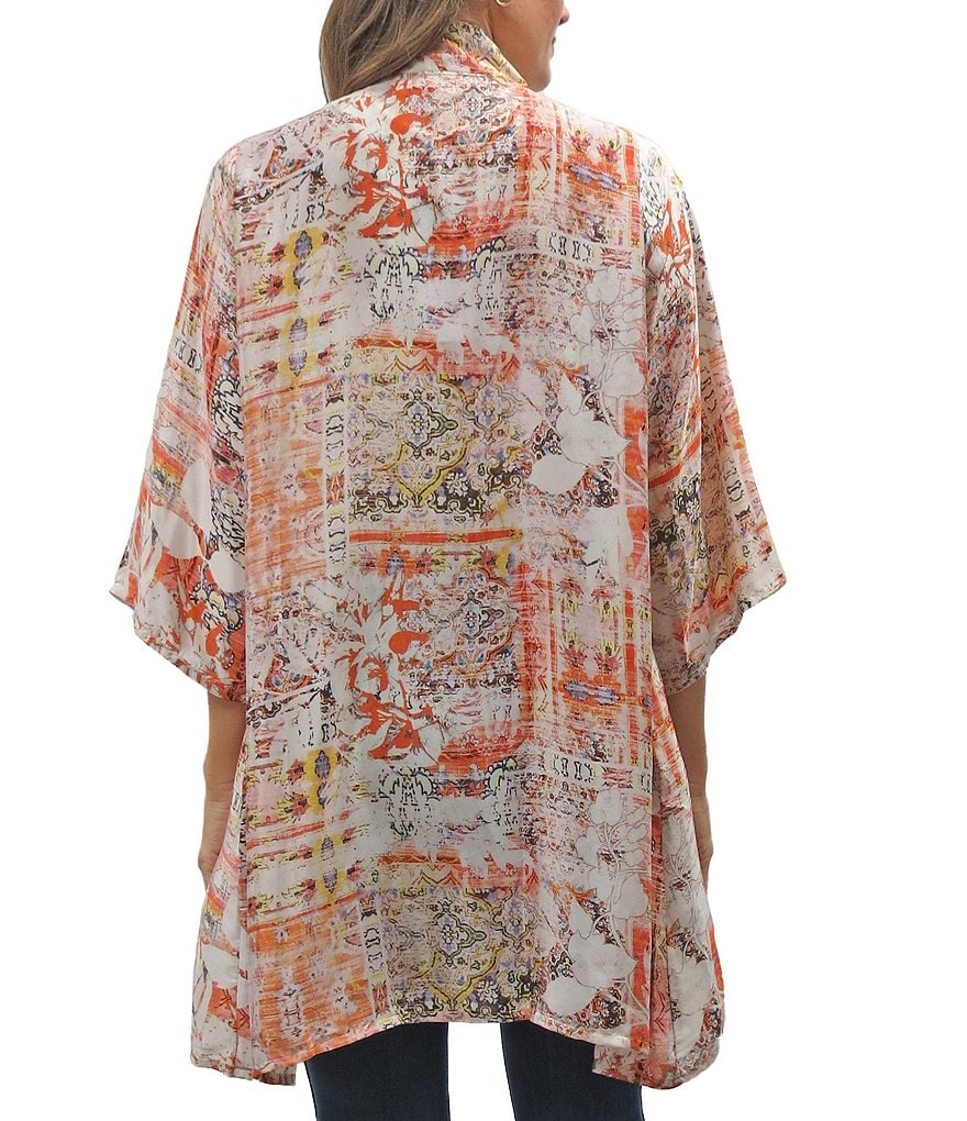 Karyn Seo Ana Embroidered Print Silk Blend Shawl Collar Cardigan