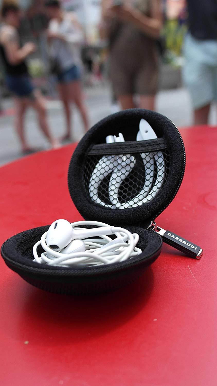 CASEBUDi Round Earbud and Phone Charger Storage Case With Carabiner | Pink Ballistic Nylon