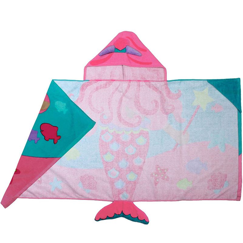 Stephen Joseph Cotton 3 Piece Hooded Beach and Bath Mermaid Theme Towel and Beach Carry Tote Bag and Mermaid Toy Set Accessory