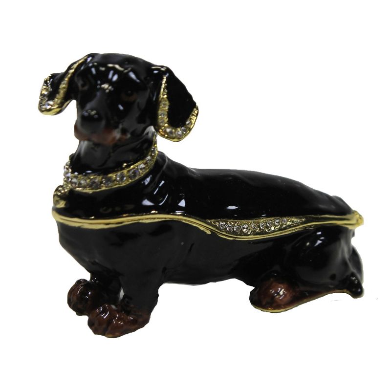 Hinged Trinket Box 2.25" Black Dachshund Box Puppy Hot Dog  -  Decorative Figurines