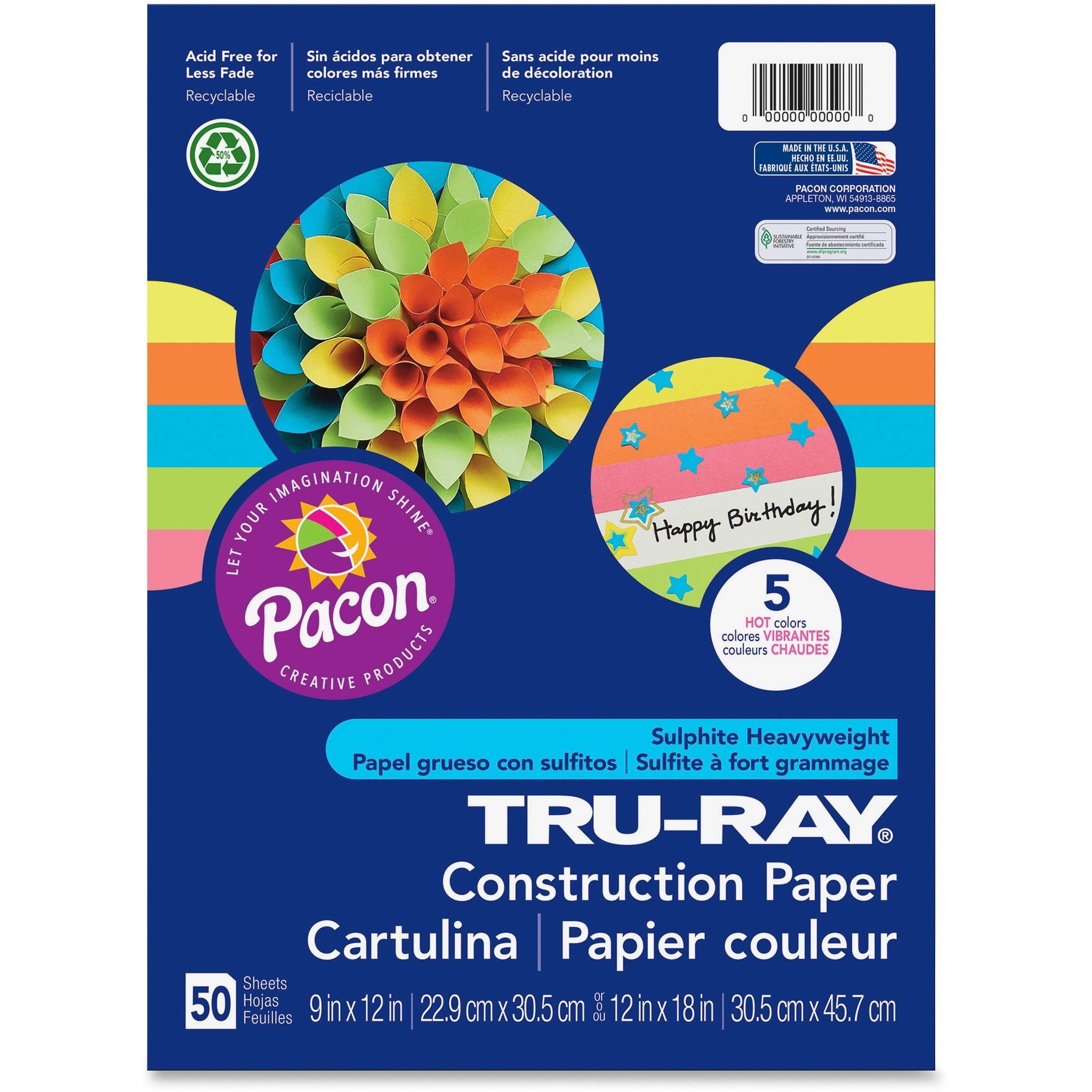 Pacon Sulphite Construction Paper 12"x18" 50SH/PK Ast 6597