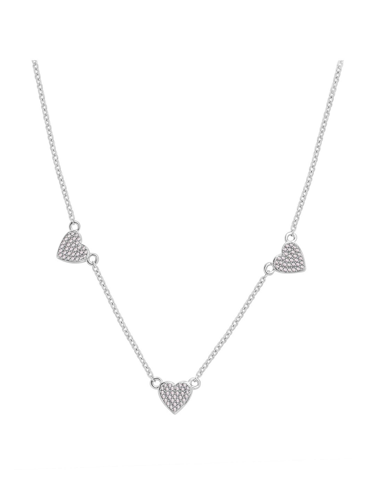 Ornate Jewels 925 Sterling Silver American Diamond Heart Shape Necklace for Women