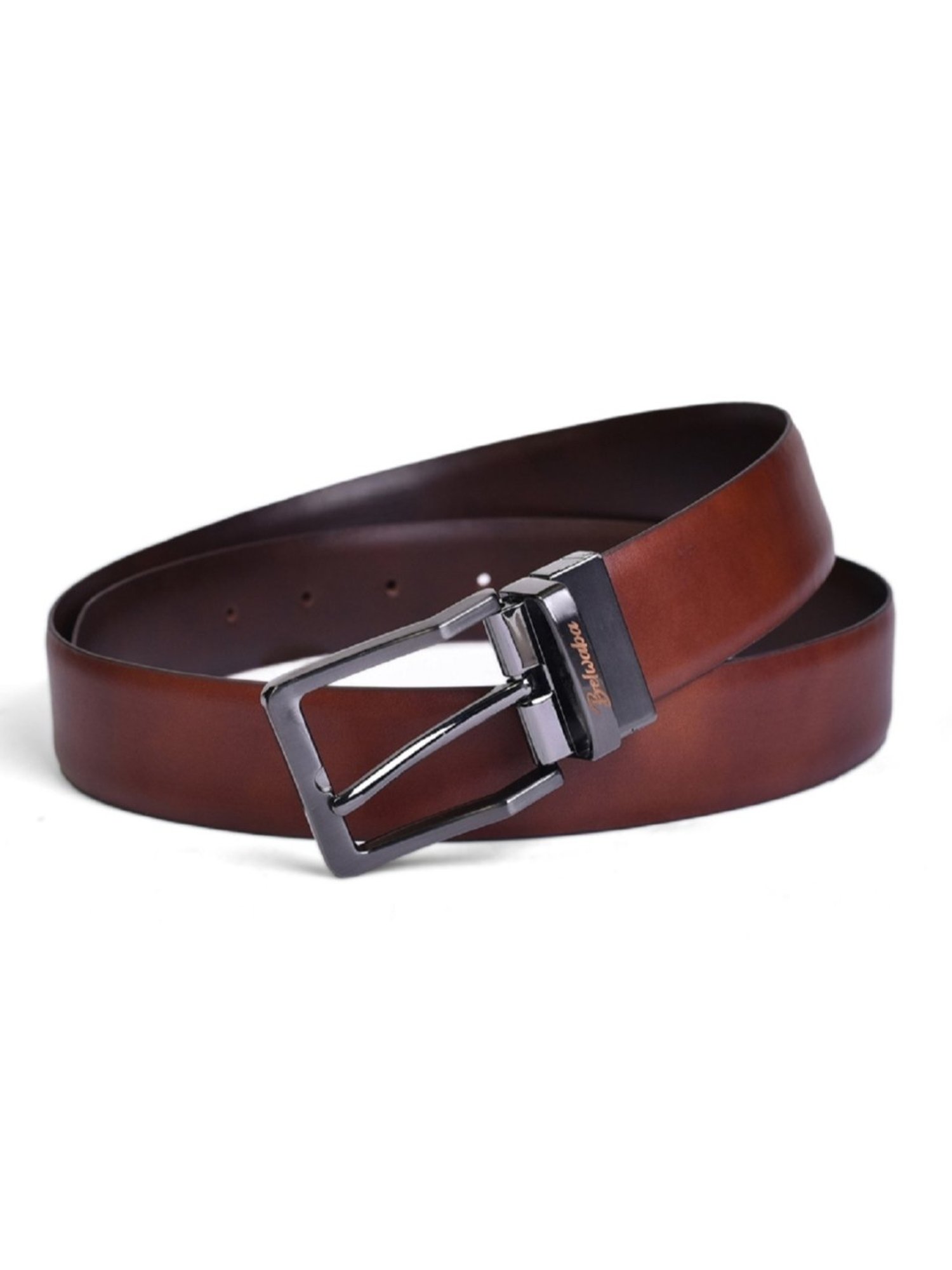 BELWABA Tan & Brown Formal Reversible Leather Belt for Men