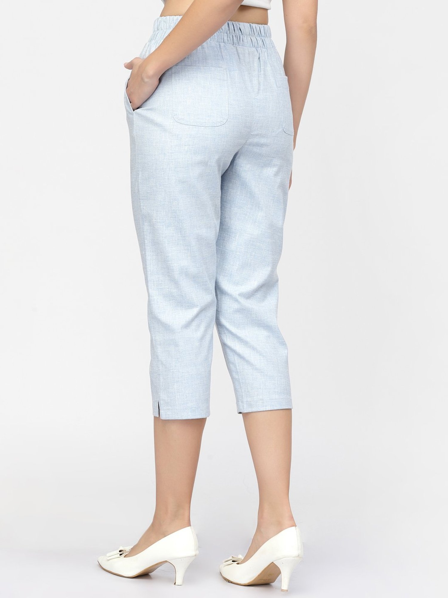 Westwood Sky Blue Relaxed Fit Mid Rise Crop Pants