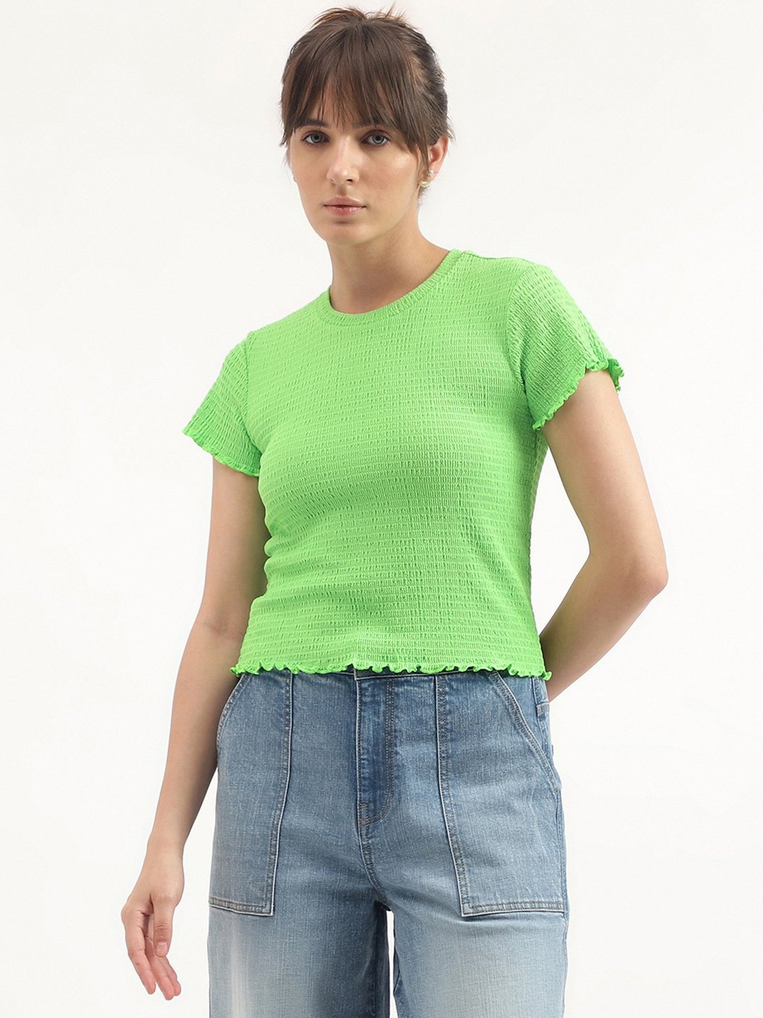 United Colors of Benetton Green Self Design Top