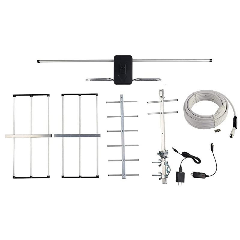 Digital Amplified Outdoor HDTV Antenna - 120 Miles Range - Built-in Amplifier - Performance in UHF/VHF - 40 feet RG6 Coax Cable - Tools Free Installation