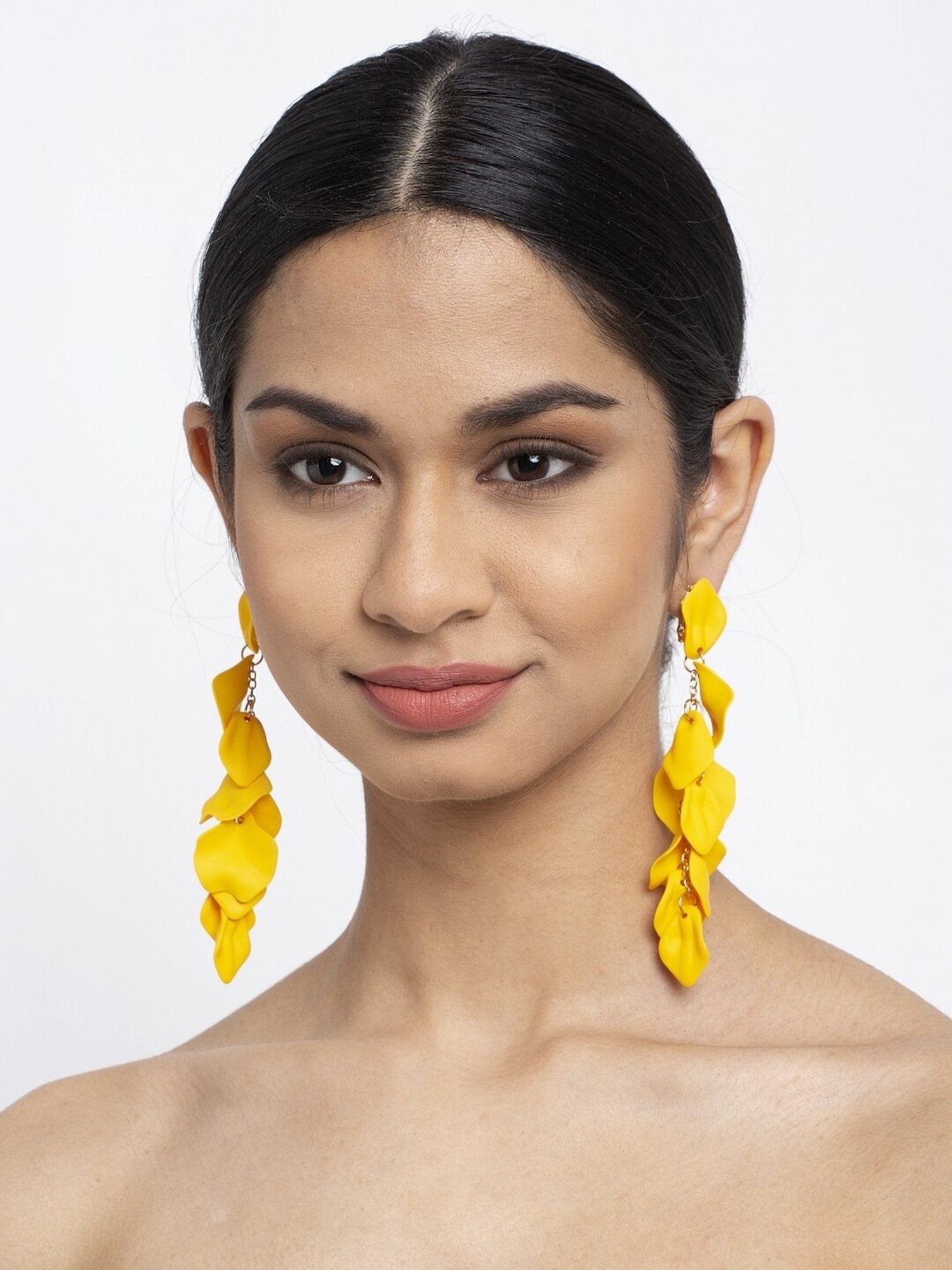 YouBella Celebrity Inspired Pearl Long Golden Yellow Dangler Earrings for Women