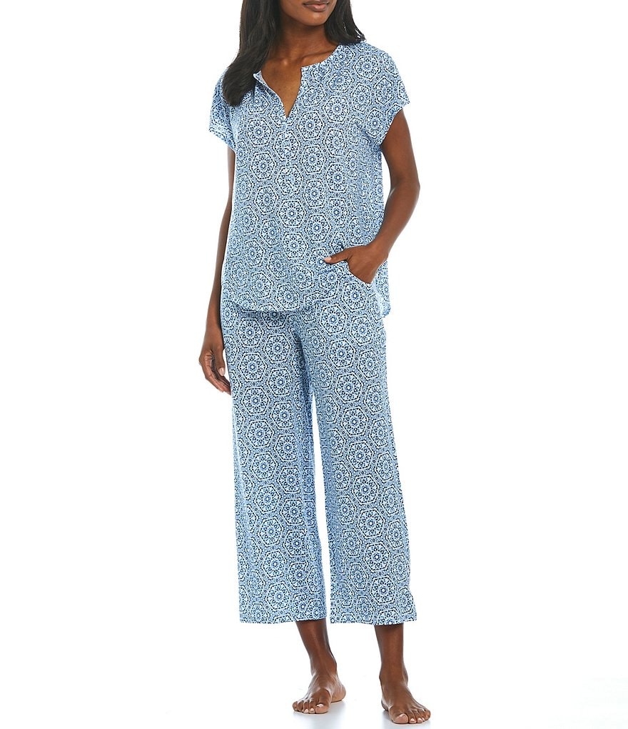 Nottibianche Mosaic Medallion Printed Jersey Knit Cropped Coordinating Sleep Pants