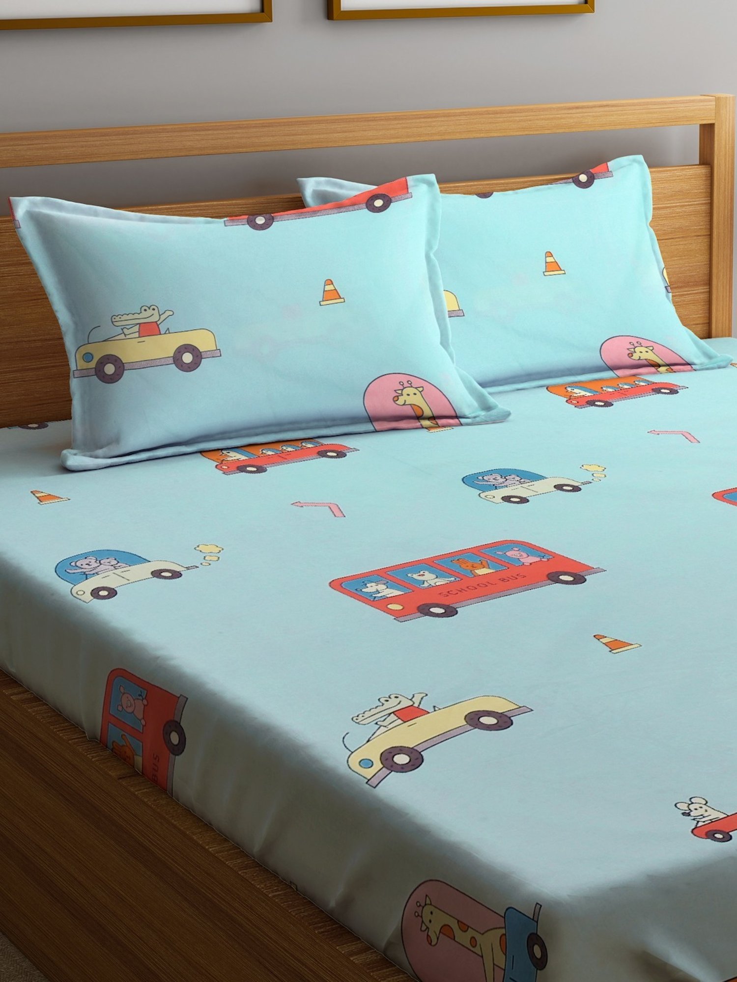 Klotthe Character based Multicolor 210 TC Cotton King Bedsheet with 2 Pillow Covers