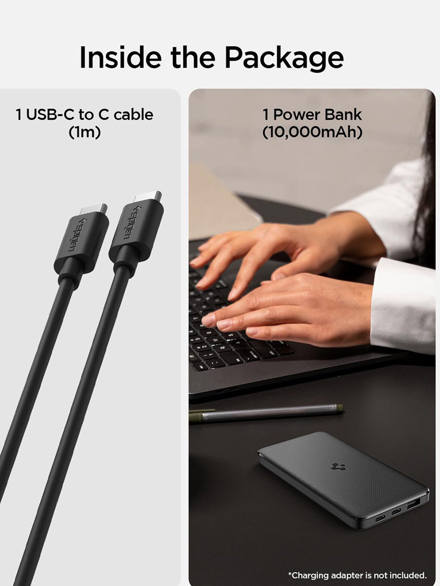 Spigen 10000mAh, 22.5W Fast Charging Power Bank with PD3.0 20W for 2 USB-C Ports (Black)