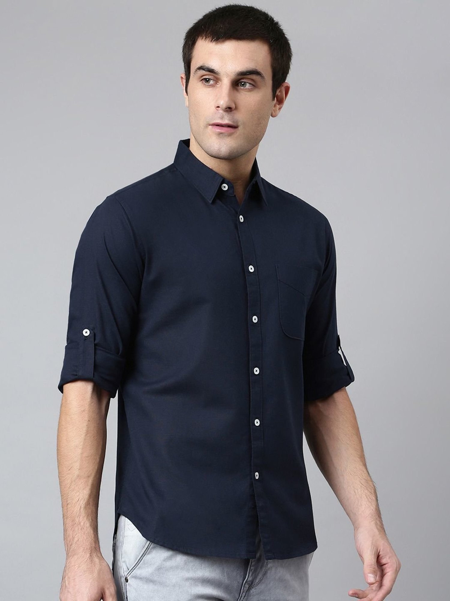 Dennis Lingo Navy Cotton Slim Fit Shirt